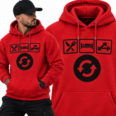 BLUZA Z KAPTUREM NA SIŁOWNIĘ  EAT SLEEP GYM CZARNY NAPIS